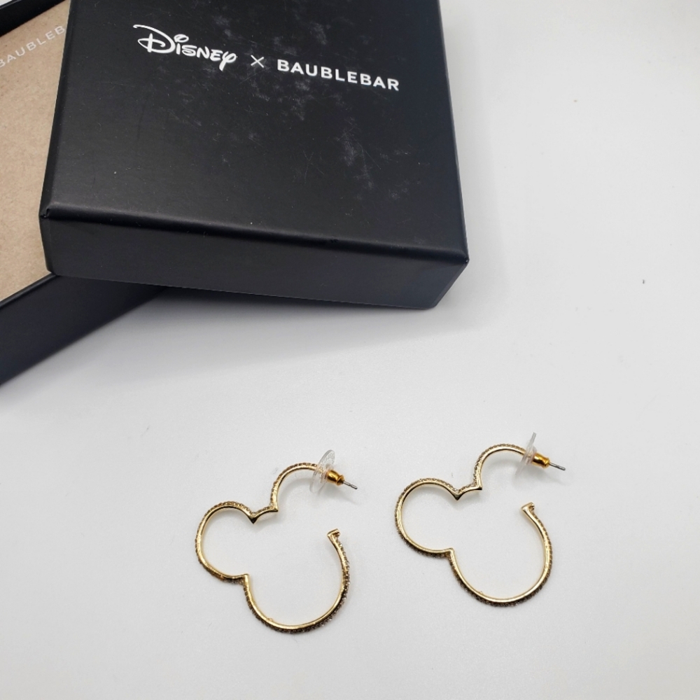 Disney X Bauble Bar Goldtone Mickey Micropave Ultra Slim Open Hoops